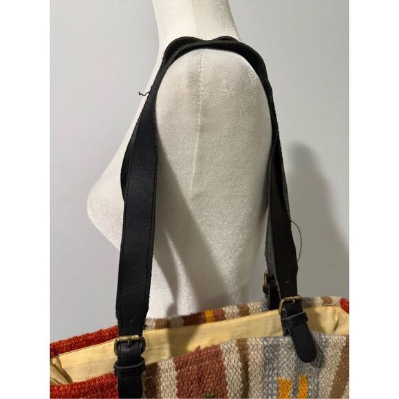 Raj southwest Aztec print wool leather straps saddle blanket tote bag boho - Picture 8 of 11